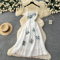 French riviera style sweet cami dress - women's designer dress with intricate 3d floral appliqués and cinched waist