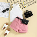 exportchildren's suit  summernew arrivalgirl pit sleeveless topspure color waist bag shortssuit