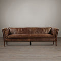 First-layer cowhide sofa, living room, chinese ancient style, small apartment, retro oil wax leather, three-person sofa