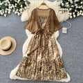 spring new korean style elegant flowing ribbon floral dress women's two-piece set - effortless chic, fashionable workwear
