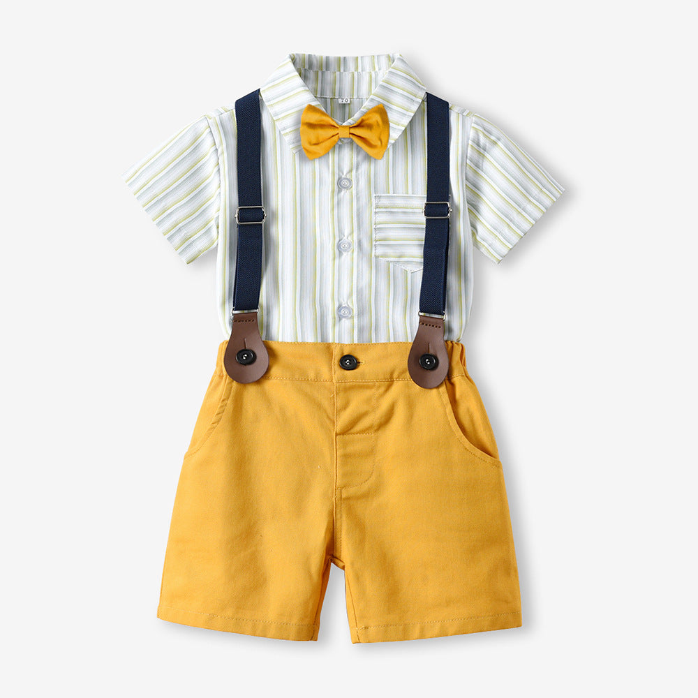 Export hot batch british baby autumn suit children's clothing short-sleeved shirt overalls two-piece set dropshipping kids dress