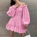Amazon cross-border e-commerce women's summer  long-sleeve off-the-shoulder elegant dress - short skirt, fresh and sweet style