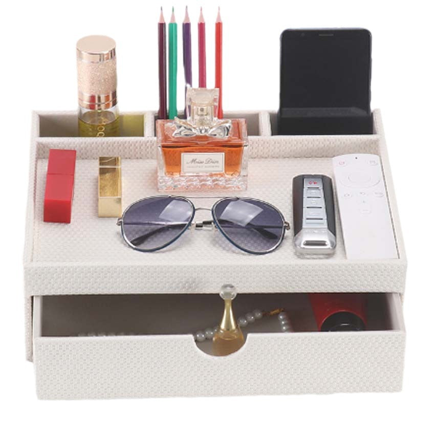 Modern women's dresser, cosmetic storage box, organizer sundries on household bedside table, leather finishing box