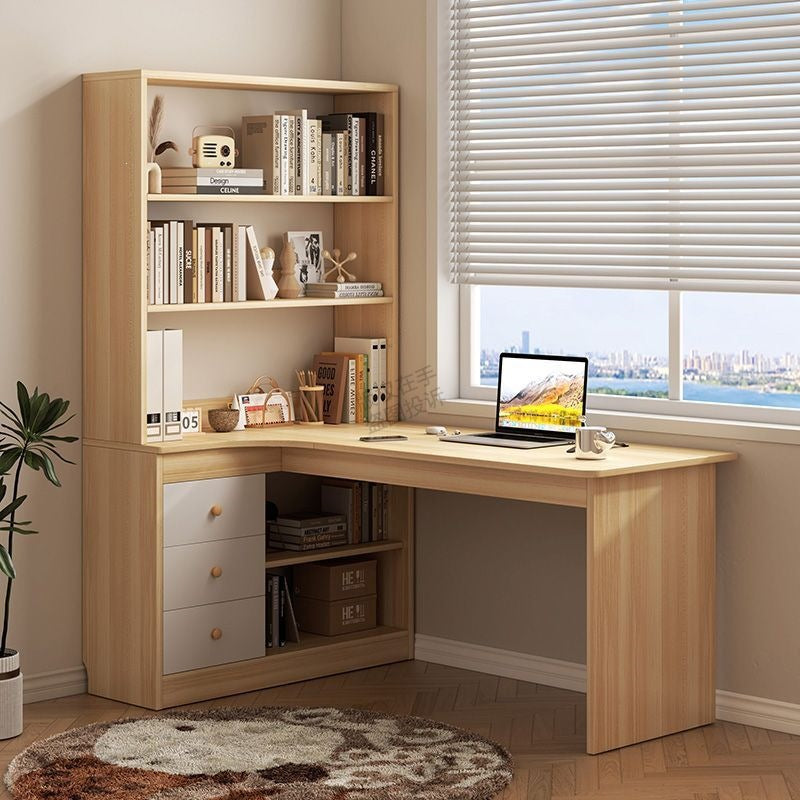 Corner desk bookshelf all-in-one desktop office computer desk bedroom bookcase combination student study table with drawers