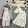 Pure desire hot girl vacation outfit women's summer sense of design asymmetrical halter suspender slit topshigh waist skirt