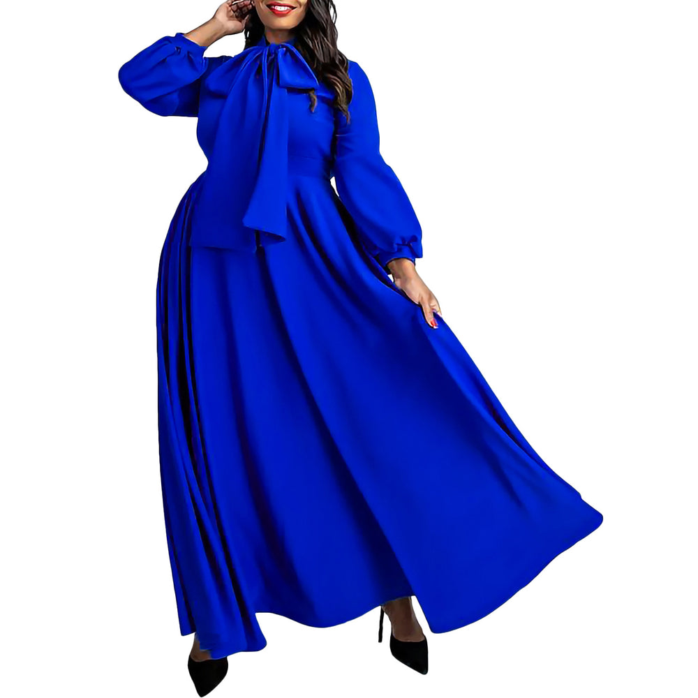 C8568  new autumn/winter solid color plus size tie-waist puff sleeve high-waisted maxi skirt african dress