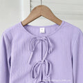 european and american women's clothing, new trendy, fashionable, sweet, casual, tie-up, round neck, puff sleeve, long-sleeved shirt
