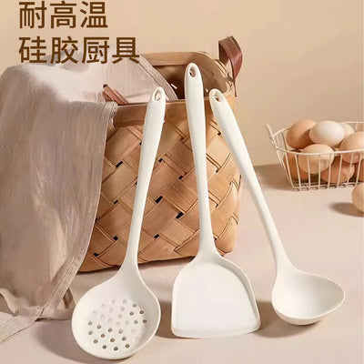 Silicone spatula, soup spoon, household cooking spatula, non-stick pan, kitchen utensils suit, food grade, high temperature resistant, cooking, milky white