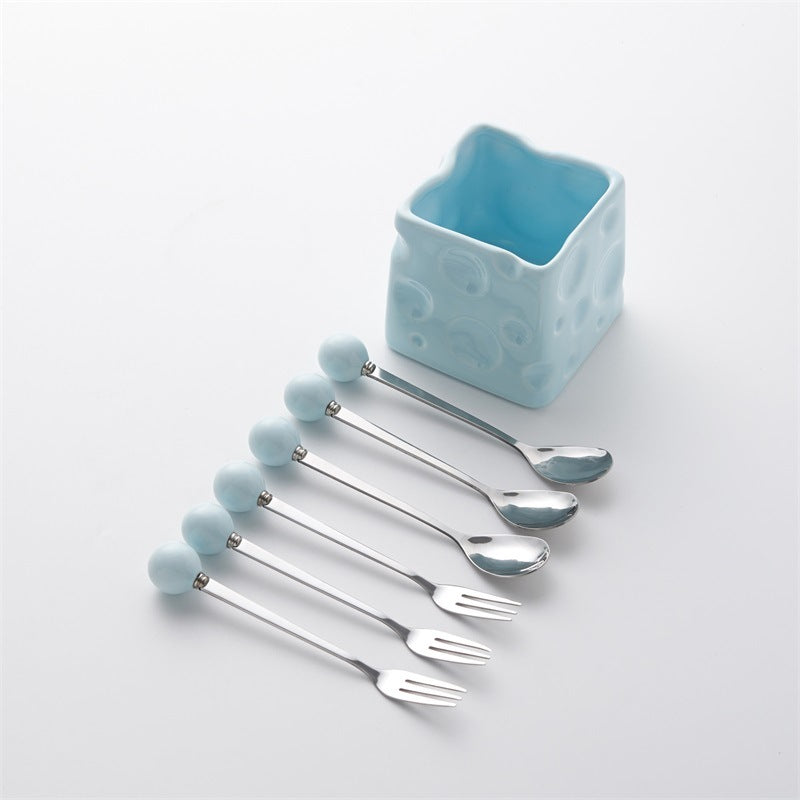 Platform carefully selected ceramic cheese fruit fork suit high-looking fruit fork multi-purpose storage jar factory wholesale