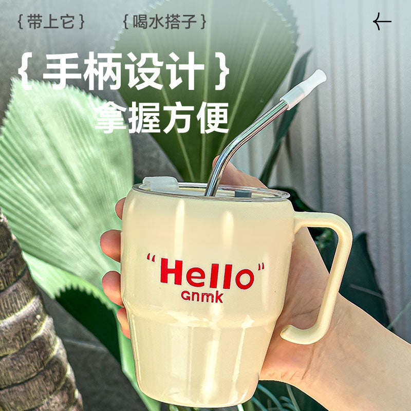 Influencer-style letter handle mug, trendy instagram coffee cup, high-end, niche, cute, with straw, glass water cup, customizable