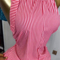 European and american women's clothing  autumn new sweet and fresh striped halter neck backless high waist straight leg jumpsuit pants
