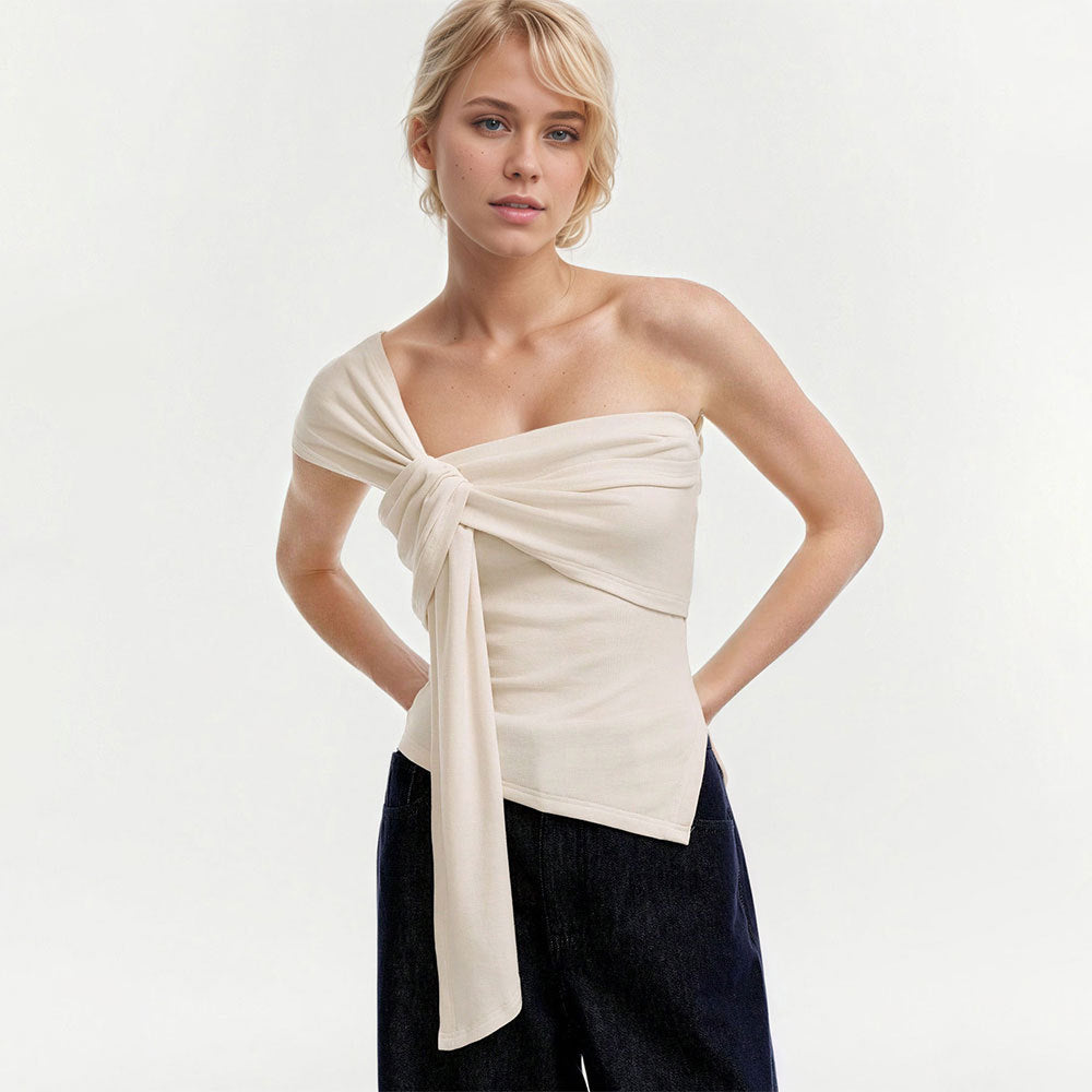 cross-border european and american women's summer high-end, cool, and chic "queen bee" style t-shirt - off-the-shoulder, sexy, sleeveless top