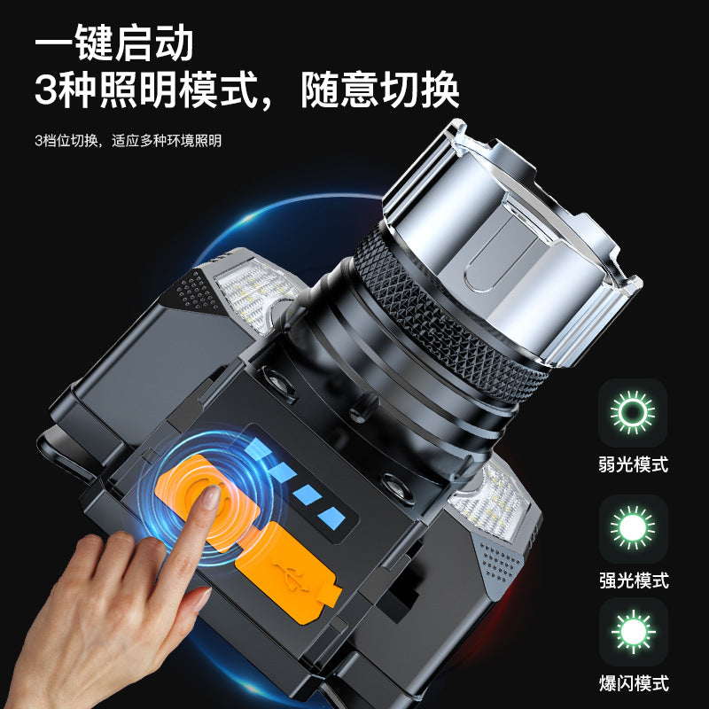 Fixed focus strong light induction headlight charging waterproof head-mounted flashlight outdoor night fishing fish mining light super bright convenient