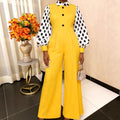 fashion suit lapel jumpsuit silm buttoned polka dot lantern sleeve jumpsuit jumpsuits