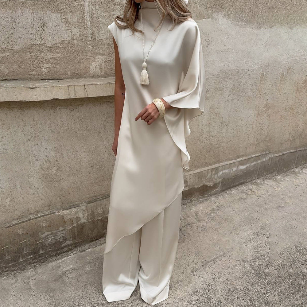 Europe and the United States  2025 summer new semi-turtleneck beveled edge dress celebrity temperament loose sleeveless dress long dress women