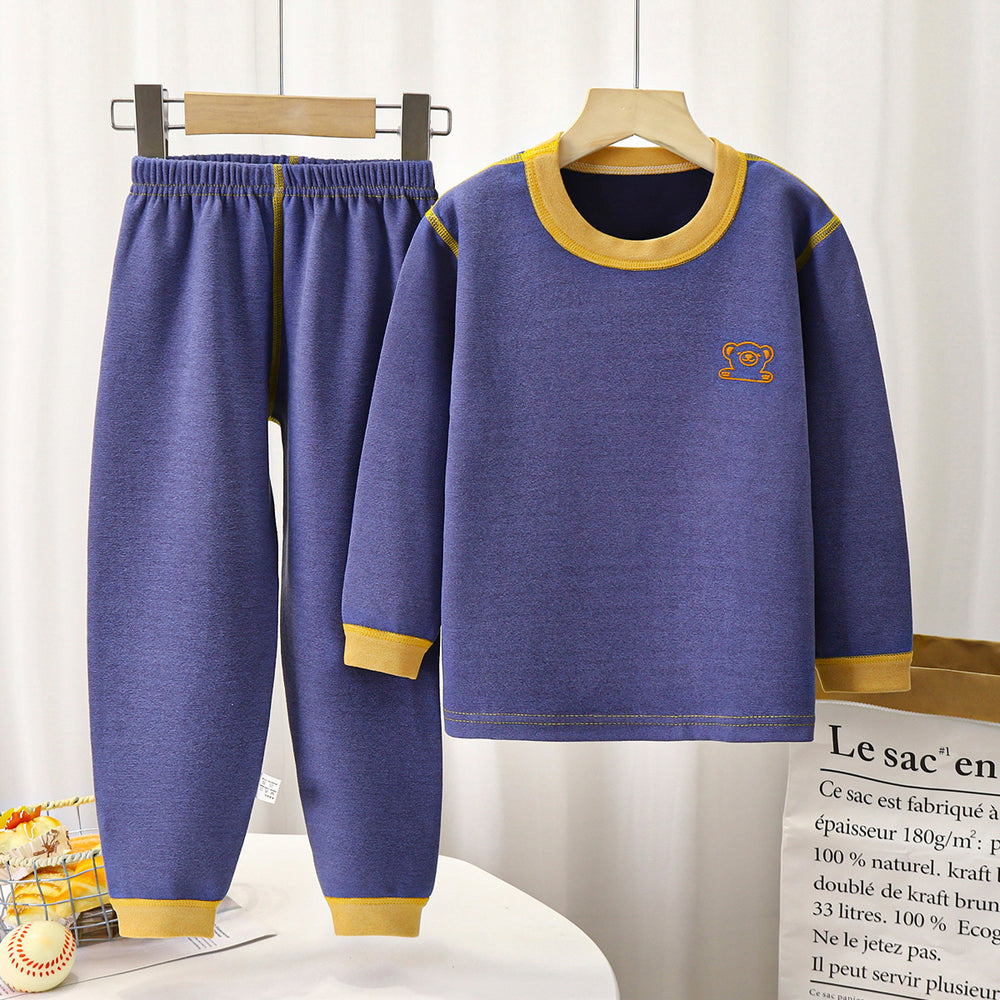 Kids' boneless fleece-lined turtleneck thermal underwear set - new autumn collection for boys and girls - striped, extra thick, warm innerwear set