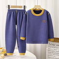 Kids' boneless fleece-lined turtleneck thermal underwear set - new autumn collection for boys and girls - striped, extra thick, warm innerwear set