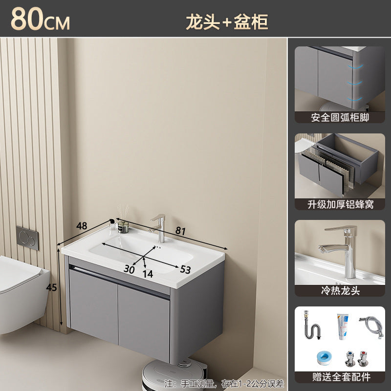 Bathroom cabinet ceramic all-in-one basin sanitary for home wash basin wash basin combination honeycomb aluminum storage j mirror