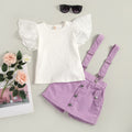 European and american cross-border e-commerce new arrival: girls' solid color hollow-out flutter sleeve crew neck top with detachable strap shorts two-piece set