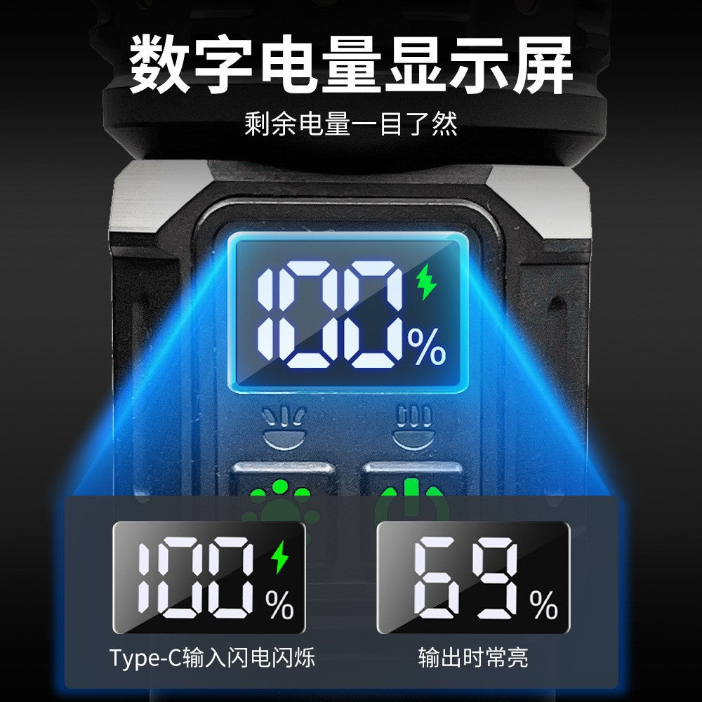 Cross-border new white laser strong light flashlight USB charging outdoor zoom digital display with side light LED flashlight