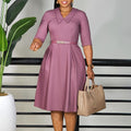 D3335export women's clothing independent  fashionfashionelegantelegancepure colorhalf length sleeve african dress