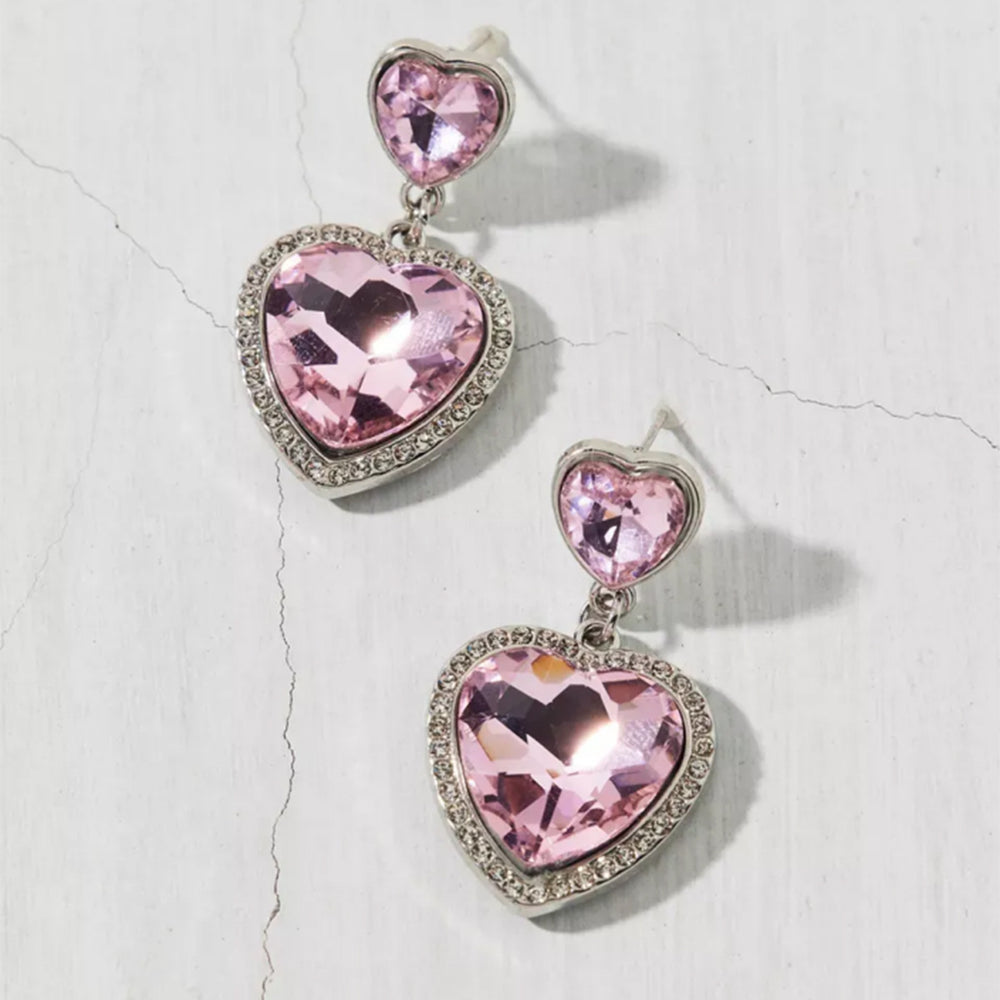 European and american hot-selling fashionable heart earrings - lightweight luxury, high-end, full diamond heart-shaped gemstone sweet and elegant earrings for women