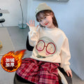 Girls' winter fleece-lined sweatshirt,  new stylish kids' autumn/winter thickened round neck top for little girls