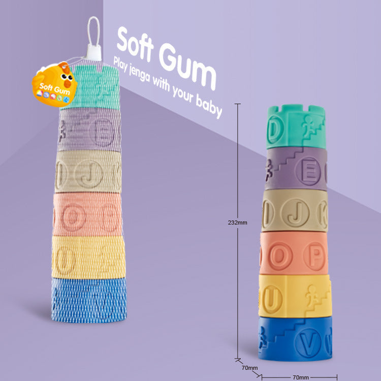 Cross-border  infant cartoon cognitive soft glue building block toy animal stacking music building block early education pinch call