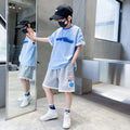Boys' summer short-sleeve outfit:  new style, trendy two-piece set for older boys and youngsters - lightweight and perfect for sports