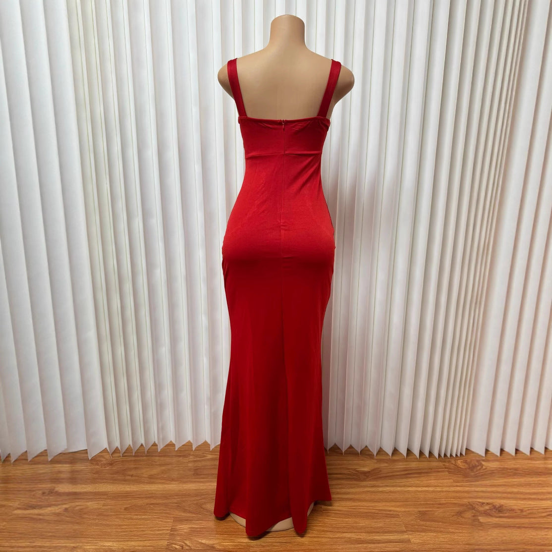 Europe, America,  's new women's clothing, sexy flash diamond decorative hip-wrapped slim suspender dress