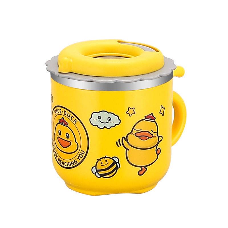 304 stainless steel kids' cup - double-walled, cartoon yellow duck straw cup with lid - perfect for home, kindergarten, and children's day gifts