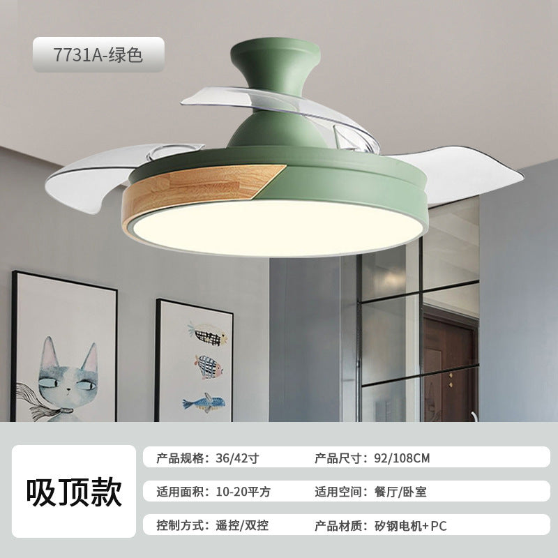 Macaron fan light full spectrum restaurant ceiling fan light Nordic log wind bedroom soft wind electric fan light Zhongshan lighting