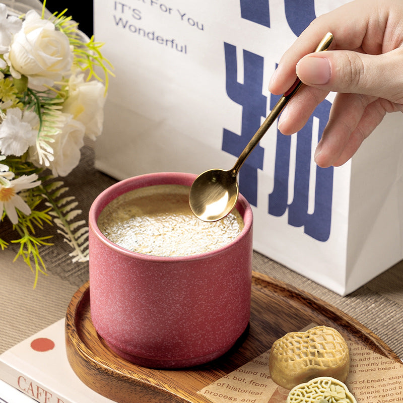Japanese retro rustic pottery coffee cup afternoon tea latte high-end ceramic kiln-change cup latte art cup drawstring cup water cup