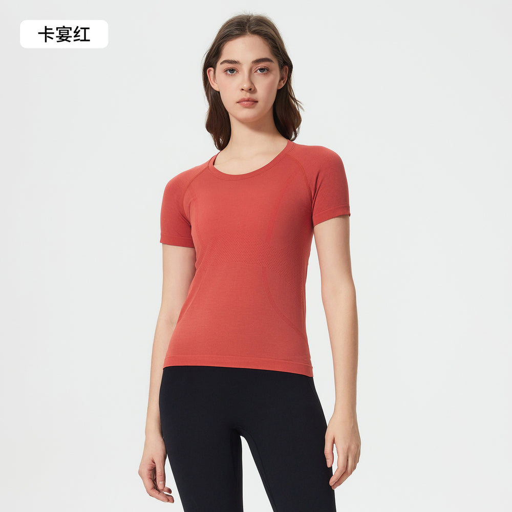 Summer seamless one-piece knit crew neck yoga top - slim fit, quick-dry, breathable running & workout short sleeve tee for women - d25073