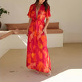 summer new women's fashion: european and american style cross-border dress - trendy casual vacation style tie-waist loose maxi dress