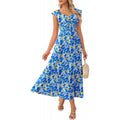 Amazon bohemian ruffle sleeve dress women's  summer new floral flowy a-line dress