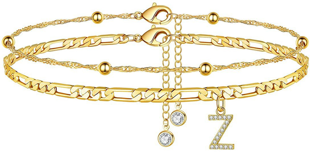 export hot-selling 26-letter anklet, zircon letter anklet, minimalist fashion seed bead cuban double-layer anklet