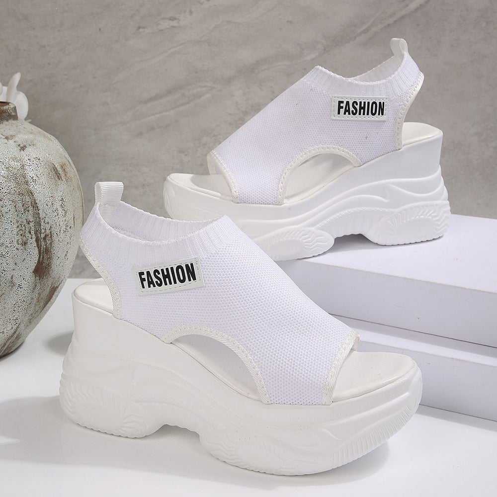 Exportplus sizethick sole sandals summernew arrival fish mouth fairy style platform bottom high heel fly woven sports sandals