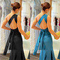 C7553 cross-border   fashion women's elegant bodycon solid color mermaid dress