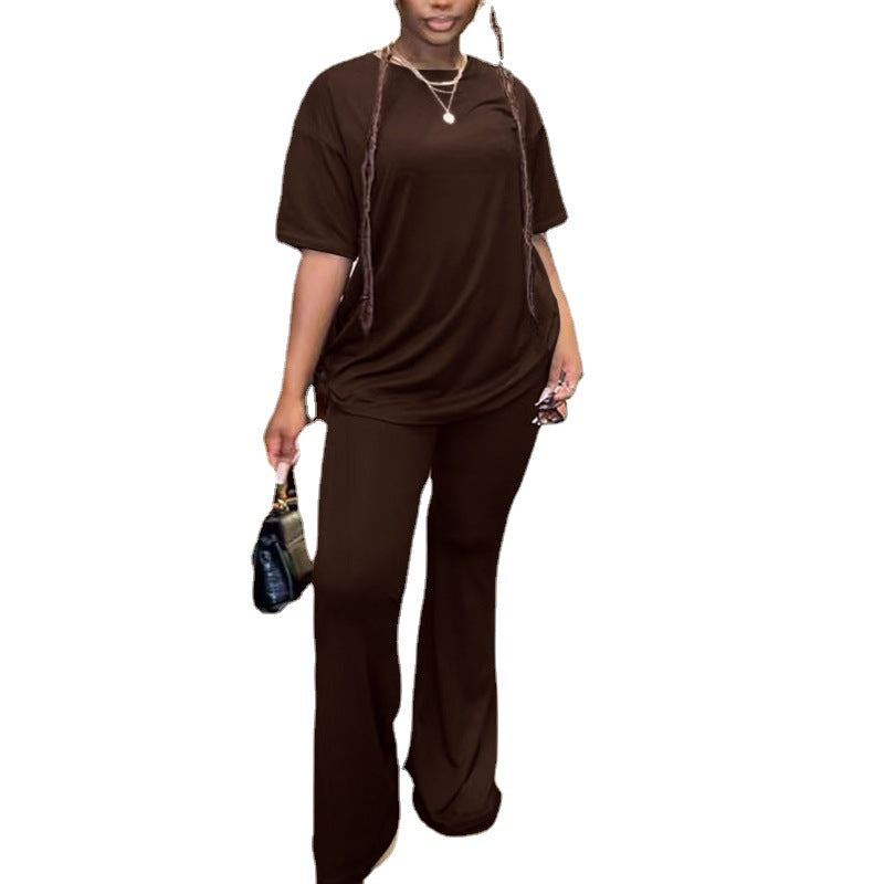 Fashionsuit women's cross-border loose t-shirt longloose pants elegantwork clothingtwo-piece set women's two piece set