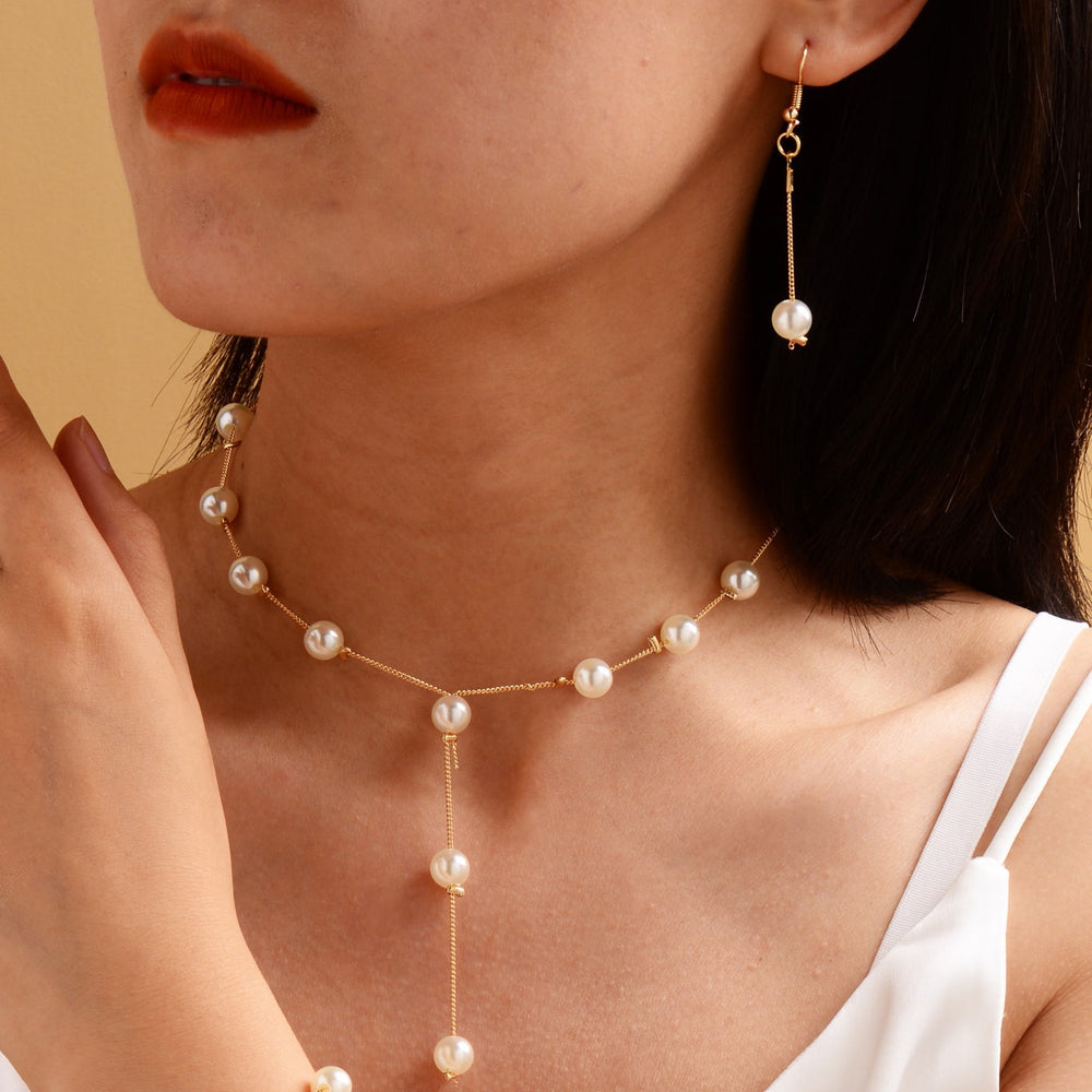 Pearl bracelet, earring, and necklace set wholesale - fashion jewelry for cross-border e-commerce (us & europe) - alloy lightweight luxury dangle earrings