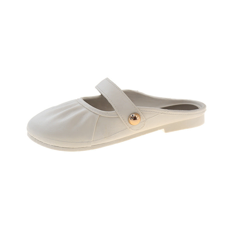 Baotou half slippers for women outwear2025 spring and summer new arrivaleasiest for matchretroflats slip-on lazy pleated sandals