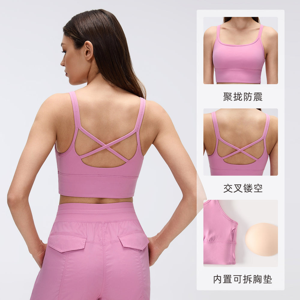 High-intensity sports bra for women, criss-cross spaghetti straps, beautiful back design, pilates yoga fitness bra, anti-sagging d26094