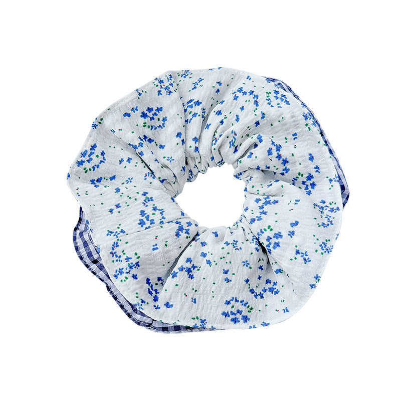 Forest style yellow plaid large intestine hair tie for women classy sense of pastoral lazy style hair rope ball head tie hair headwear