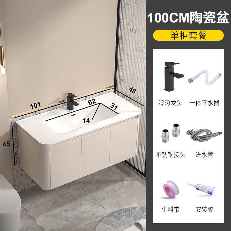 Space aluminum bathroom cabinet ceramic wash basin cabinet combination bathroom wash basin cabinet waterproof moisture-proof basin