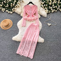 French chic lace cutout elegant two-piece set for women -  spring/autumn slim-fit high-end style