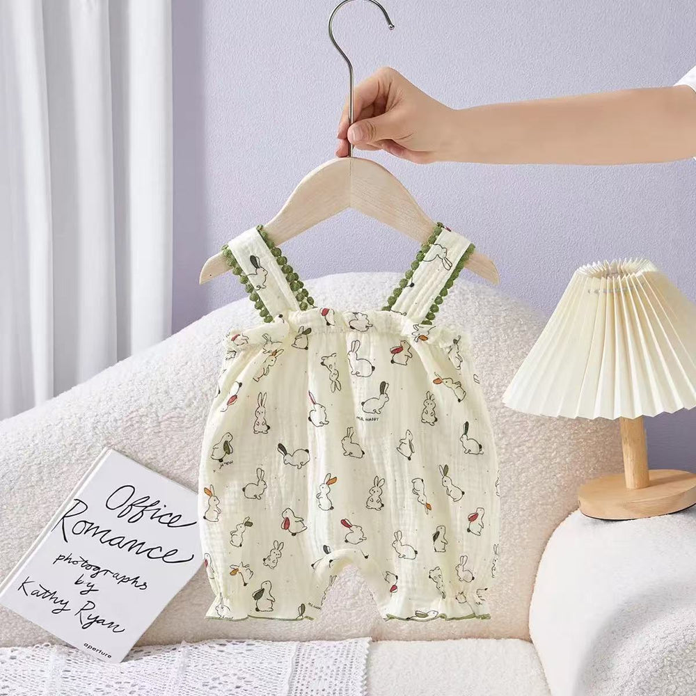 Newborn baby summer clothes - lightweight, breathable romper - baby's first month & 100-day celebration - princess style bodysuit - snap-crotch romper