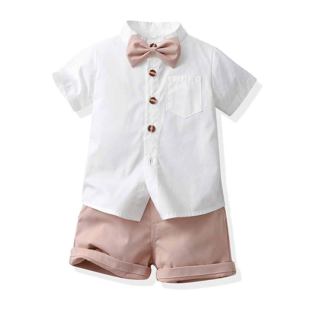 Wholesale children's first birthday performance outfit from source manufacturer: stand collar, new summer korean style, boys' short-sleeved performance/choir uniform