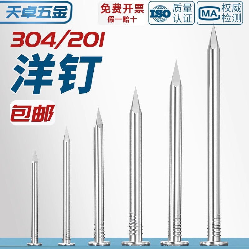 304/201 Stainless Steel Round Nails Steel Nails Element Nails Woodworking Wood Painting Nails Extended Western Nails Iron Nails Floor Nails