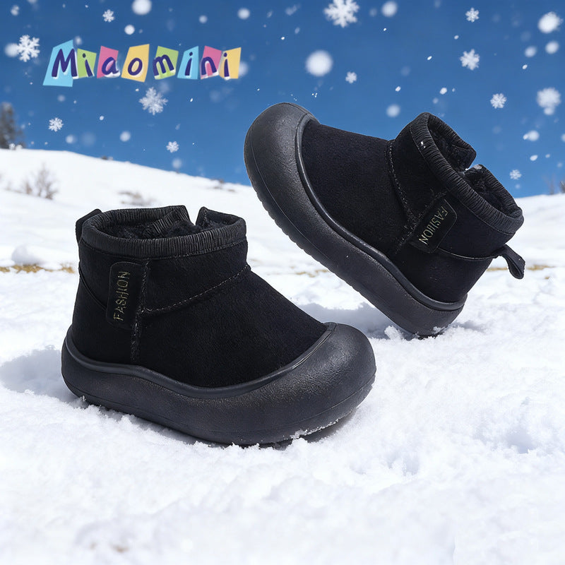 Winter kids' snow boots, ankle boots, fuzzy baby boots, korean style closed-toe cotton boots for boys and girls, ages 1-7